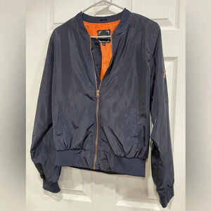 Iris Navy Blue Bomber Jacket for Women with Orange Lining for Women Size Large